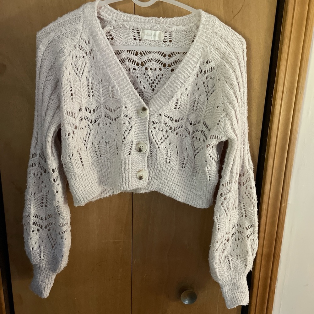 Altar’d State Cottage Core cropped beige fuzzy cardigan size small